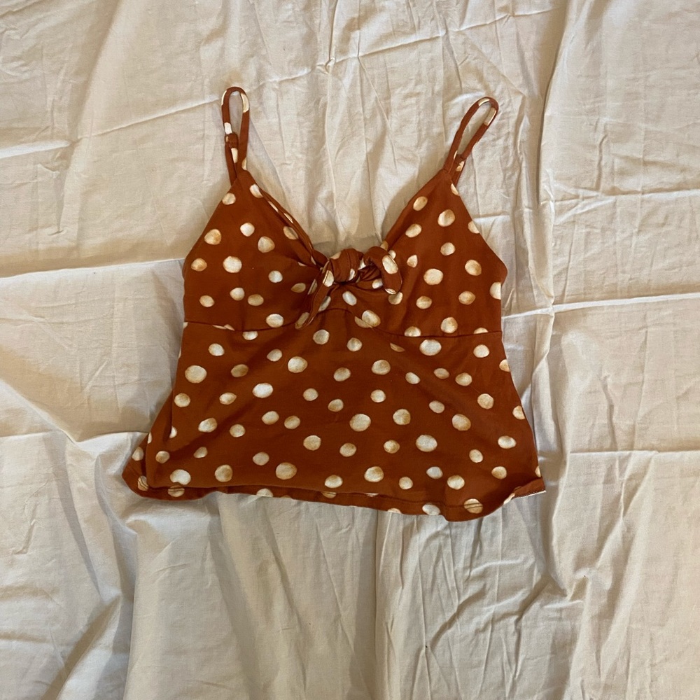 Banana strapped brown/ white polka dotted crop top